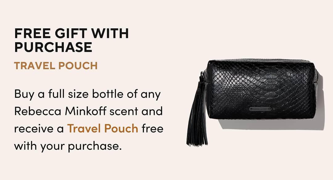 H24: TRAVEL POUCH Buy a full size bottle of any Derek Lam scent or Gift Set and receive a <span class='text-gold-70 font-bold'>Travel Pouch</span> free with your purchase.