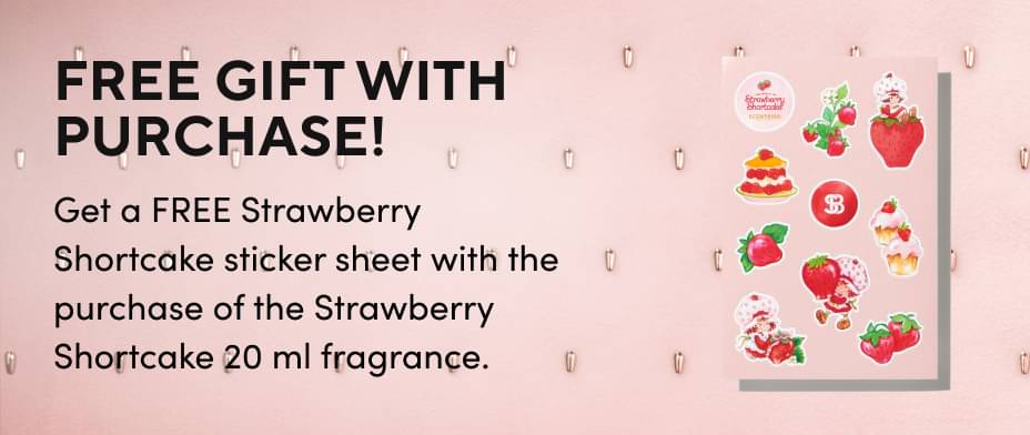 Strawberry Shortcake Stickers Get a FREE Strawberry Shortcake sticker sheet with the purchase of the Strawberry Shortcake 20 ml fragrance.