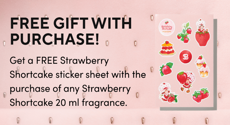 Strawberry Shortcake Stickers Get a FREE Strawberry Shortcake sticker sheet with the purchase of the Strawberry Shortcake 20 ml fragrance.